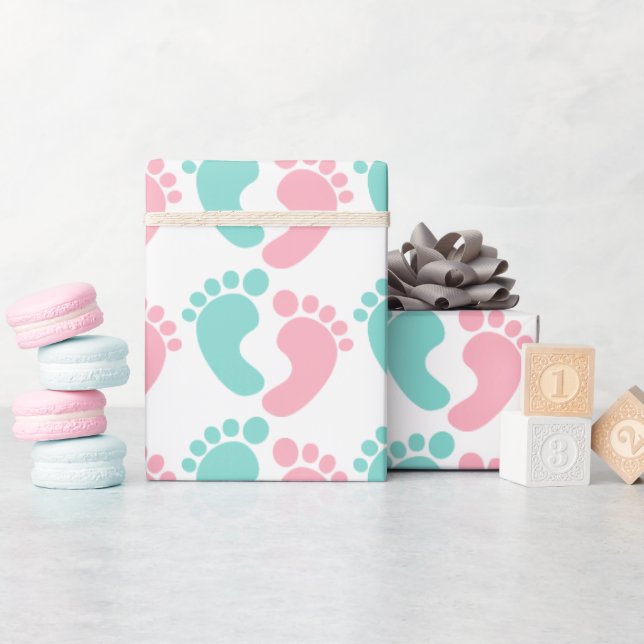 Papier Cadeau Minuscules empreintes de pieds bébé Reveal Douche  (Baby Shower)