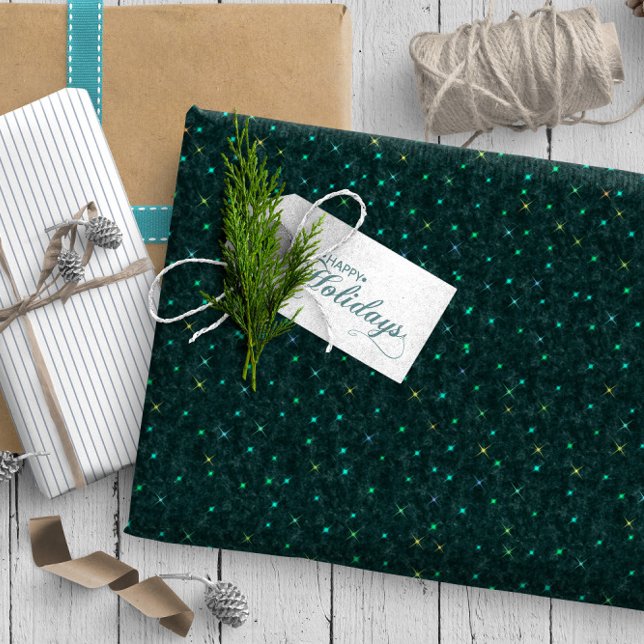 Papier Cadeau Minuscules étoiles Twinkling sur Dark Turquoise ID (Créateur téléchargé)
