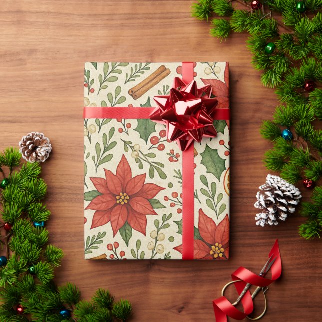 Papier Cadeau Mistletoe botanique classique Motif d'art floral (Cadeau de vacances)