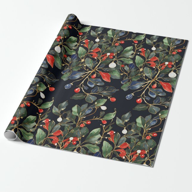 Papier Cadeau Mistletoe de Noël royal sans couture motif BIG (Déroulé)