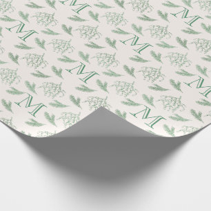Papier Cadeau Mistletoe et pin avec Monogramme vert de Noël