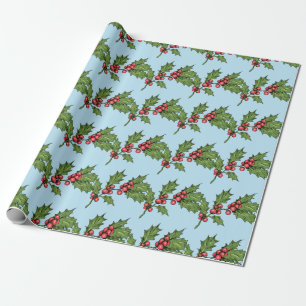 Papier Cadeau Mistletoe Motif de Noël bleu clair