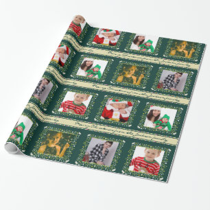 Papier Cadeau Mistletoe partridge stripes green Christmas photo
