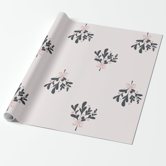 Papier Cadeau Mistletoe rose de Noël (Déroulé)
