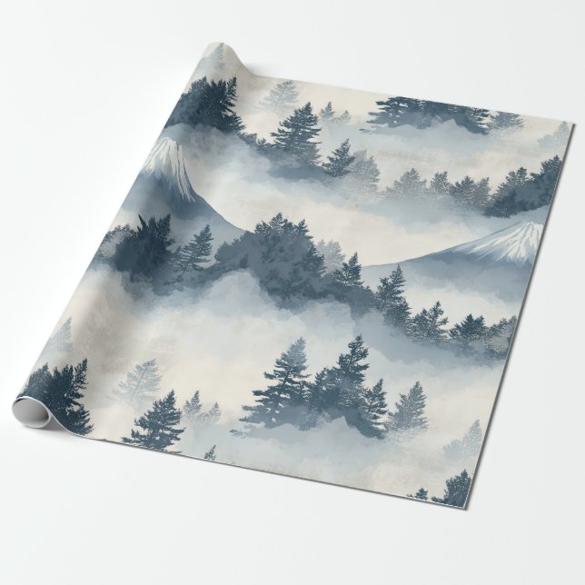 Papier Cadeau Misty Peaks – Watercolor Mountain Landscape (2) (Déroulé)