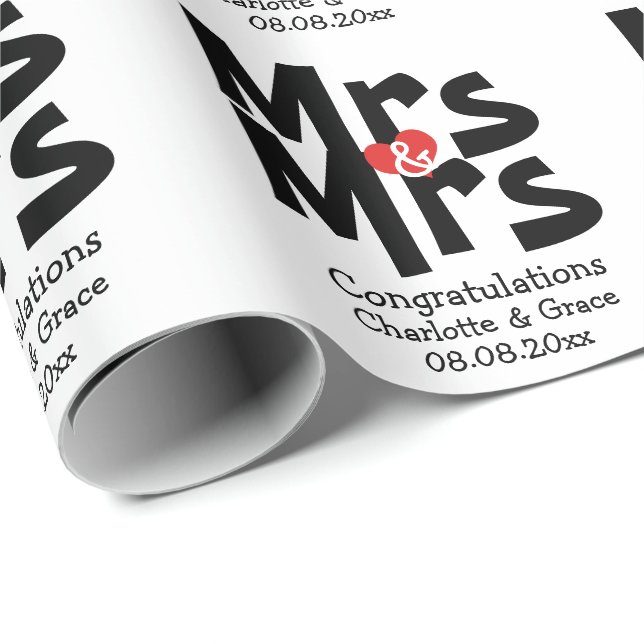 Papier Cadeau Mme Et Mme Bold Lesbian Mariage personnalisée (Coin rond)