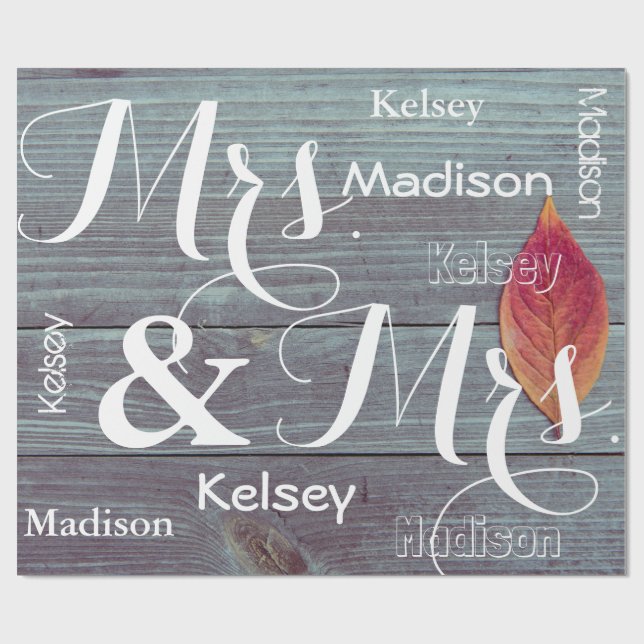 Papier Cadeau Mme & Mme Mariage/Anniversaire Noms personnalisés (Plat)