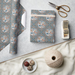 Papier Cadeau Mocha & Accent Abstrait Turquoise Mandala Diamond 
