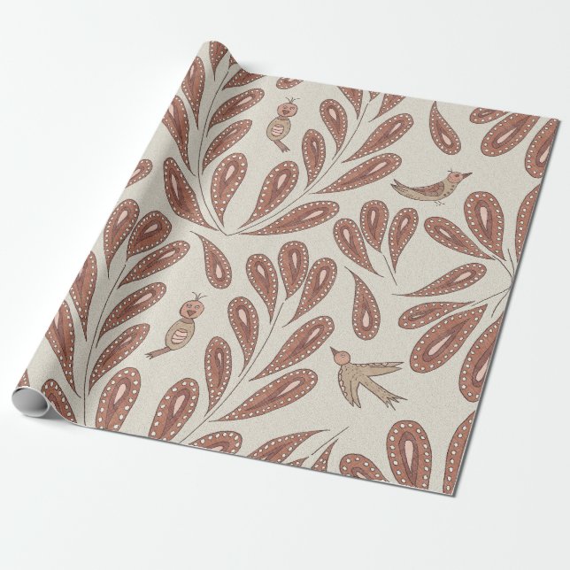 Papier Cadeau Mocha Birds and Flowers (Déroulé)