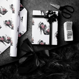 Papier Cadeau Mode gothique Stiletto talon avec Roses rose mauve