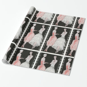 Papier Cadeau Mode rose et blanche vintage