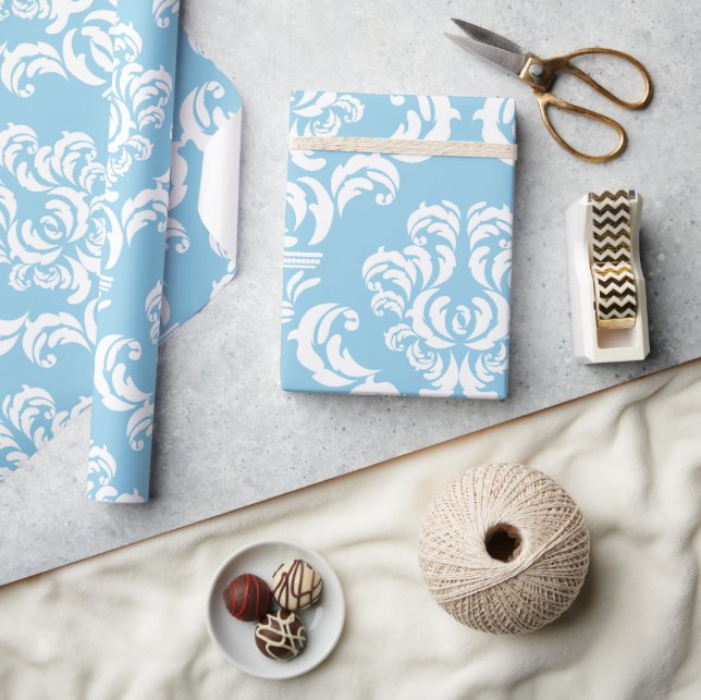 Papier Cadeau Modèle Damas, Damas bleu, Damas français (Artisanat)
