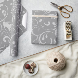 Papier Cadeau Modèle Damas, Damas gris, Damas français
