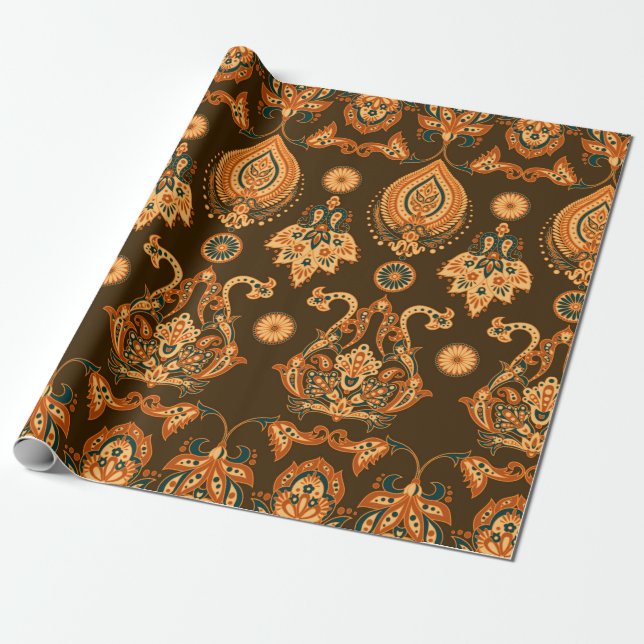 Papier Cadeau Modèle Damas motif floral transparent (Déroulé)
