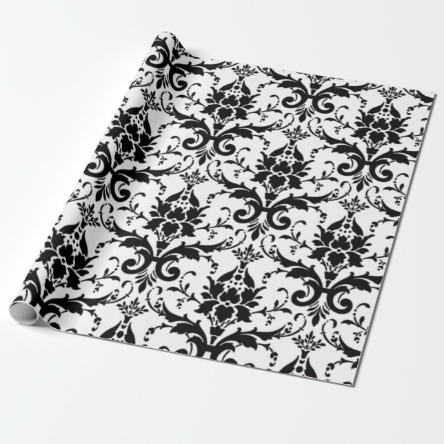 Papier Cadeau Modèle Damas noir et blanc (Déroulé)