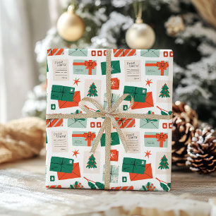 Papier Cadeau Modèle de courrier de Noël vintage Lettres au Père
