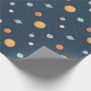 Papier Cadeau Modèle de gribouillages spatiaux Soleil et Planète