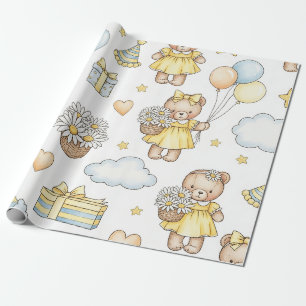 Papier Cadeau Modèle de jardin de marguerites Ourson (14)