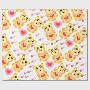Papier Cadeau Modèle de nurserie Ourson Cœur Sucré