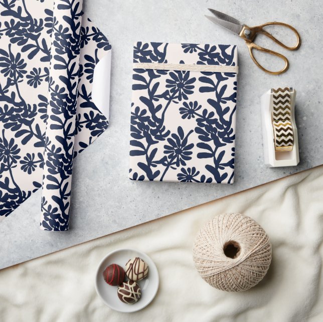 Papier Cadeau Modèle floral bleu inspiré de Matisse (Artisanat)