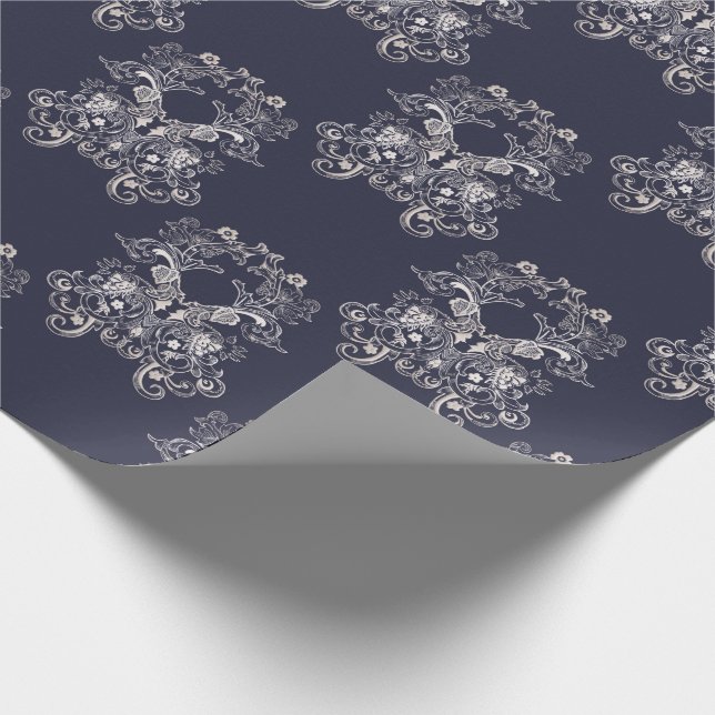 Papier Cadeau modèle floral de marine de style baroque (Coin)