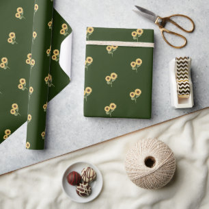 Papier Cadeau Modèle floral de tournesol vert Conception minima