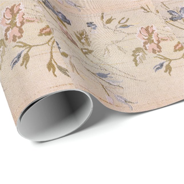 Papier Cadeau Modèle floral en tissu vintage (Coin rond)
