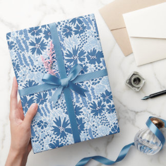 Papier Cadeau Modèle floral fleur sauvage en bleu