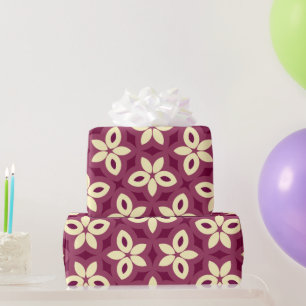 Papier Cadeau Modèle floral géométrique en Bourgogne et crème