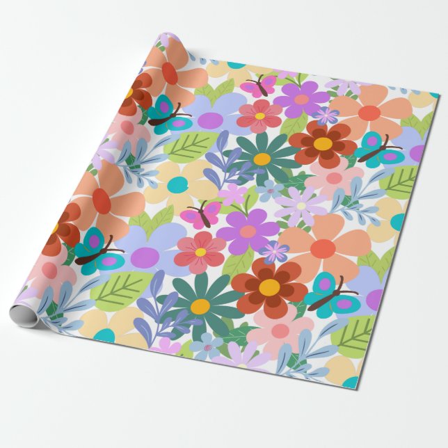 Papier Cadeau Modèle floral lunaire (Déroulé)