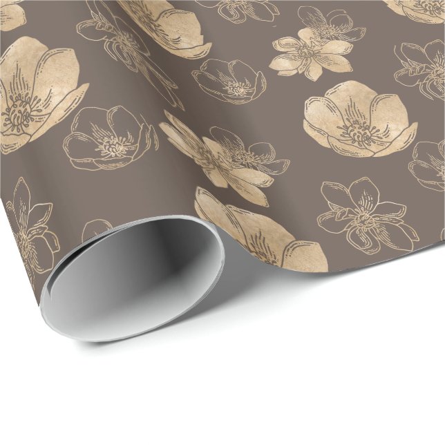 Papier Cadeau Modèle floral moderne Elegant Gold Foil (Coin rond)