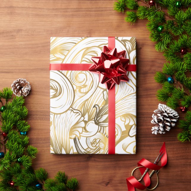 Papier Cadeau Modèle Floral Or (Cadeau de vacances)