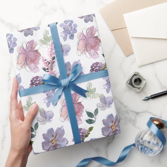 Papier Cadeau Modèle Floral pourpre (Cadeaux)