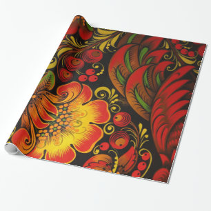 Papier Cadeau Modèle floral russe Vintage de Khokhloma