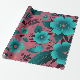 Papier Cadeau Modèle floral turquoise sur Arrière - plan marron