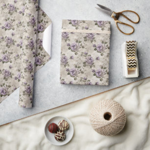 Papier Cadeau Modèle floral vintage avec Roses lavande