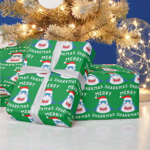 Papier Cadeau Modèle Joyeux Requinmas Drôle Santa Requin Noël
