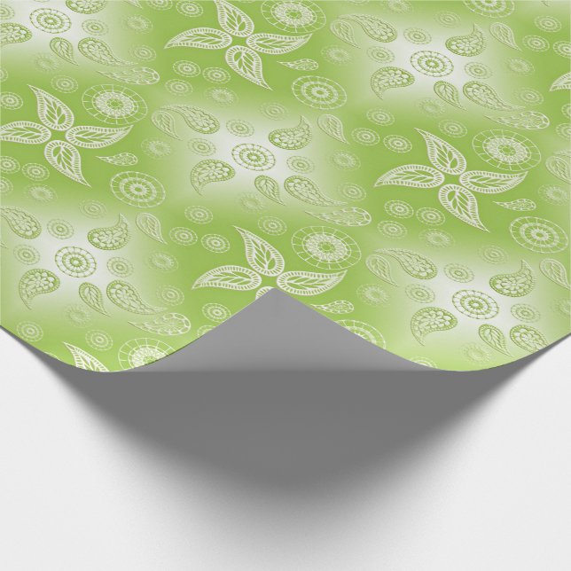 Papier Cadeau Modèle vert de chaux de Paisley (Coin)