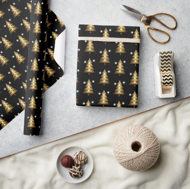 Papier Cadeau Modern Golden Black Christmas Tree  (Artisanat)