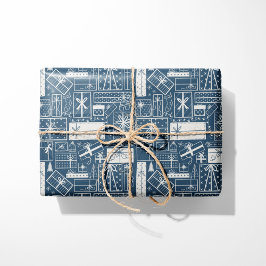 Papier Cadeau Modern Holiday Presents Blue and White