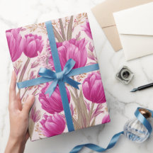 Modern Pink Tulip White Floral Pattern