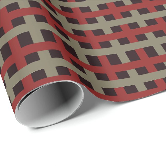 Papier Cadeau Modern Red Sage Black Christmas Plaid (Coin rond)