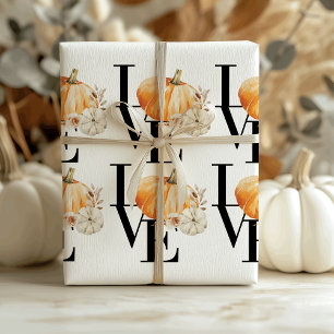 Papier Cadeau Modern Watercolor Orange Pumkin With Love