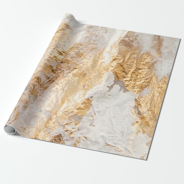 Papier Cadeau Modern White And Gold Brush Painted Background Tex (Déroulé)