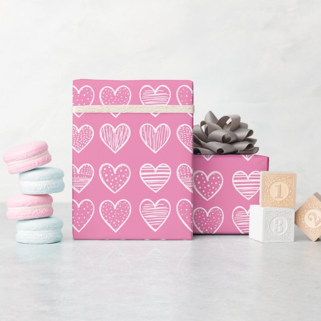 Papier Cadeau Modern white Hearts on Pink Happy Valentine's Day (Baby Shower)
