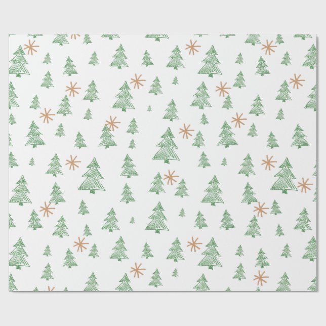 Papier Cadeau Modern Winter Pine Tree Star (Plat)