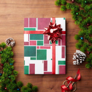 Papier Cadeau Moderne Bold Rouge et Vert Noël Mondrian