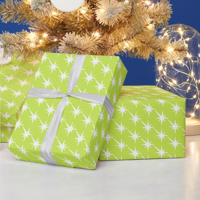 Papier Cadeau Moderne chaux vert blanc étoile étoiles starburd m (Vacances)