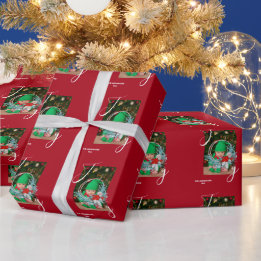Papier Cadeau Moderne Chic Pine Wreath Joie Rouge + Photo Noël