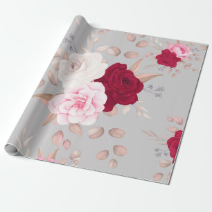Papier Cadeau moderne chic   rouge, floral rose